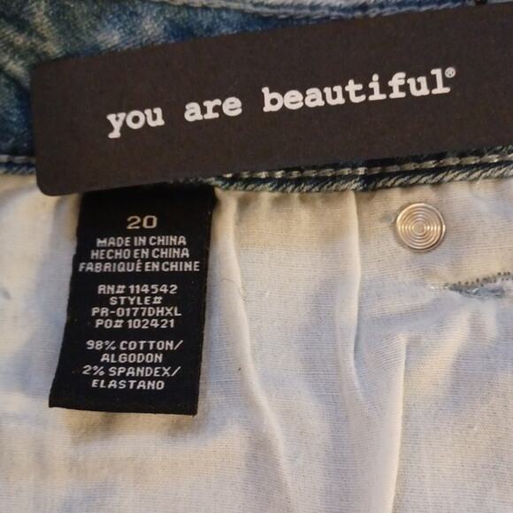 Dollhouse Denim Distress Jeans Skirt With Silver & Pearly Beads. Size 20 - Picture 14 of 16